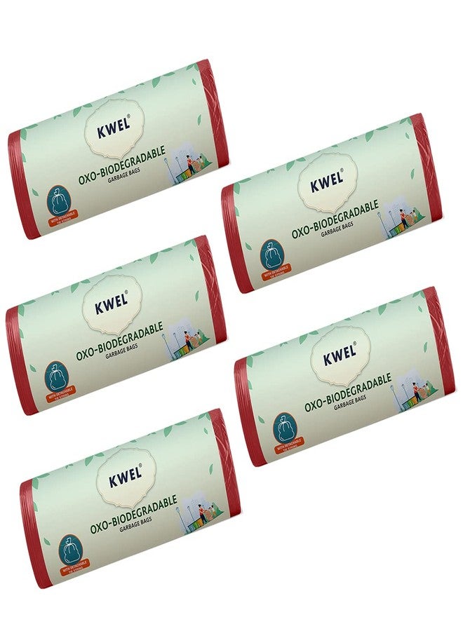 KWEL Disposable Garbage Bags/Dustbin Covers, 5 Packs of 30 Pieces - 150 bags Medium (19" x 21") Red - Image 1